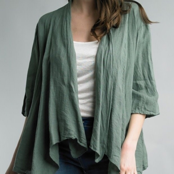 Tempo Paris Jackets & Blazers - Tempo Paris Linen Olive Green Open Jacket Size M